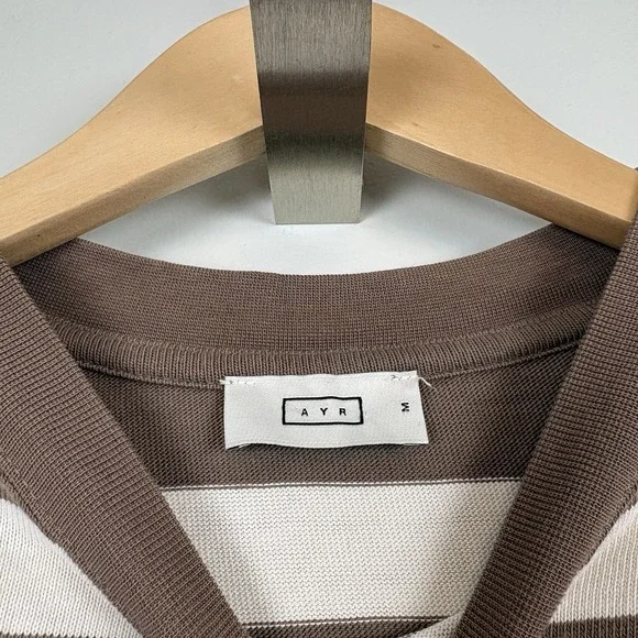 AYR The Early Mornings Striped Top Womens M Brown Ivory - Picture 3 of 12